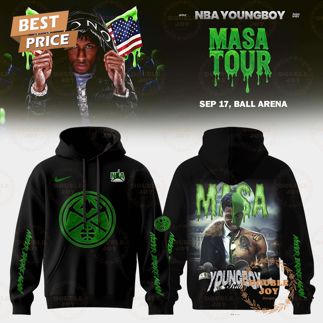 Denver Nuggets x NBA YoungBoy-MASA Tour Black Hoodie Denver Nuggets x NBA YoungBoy-MASA Tour Black Hoodie