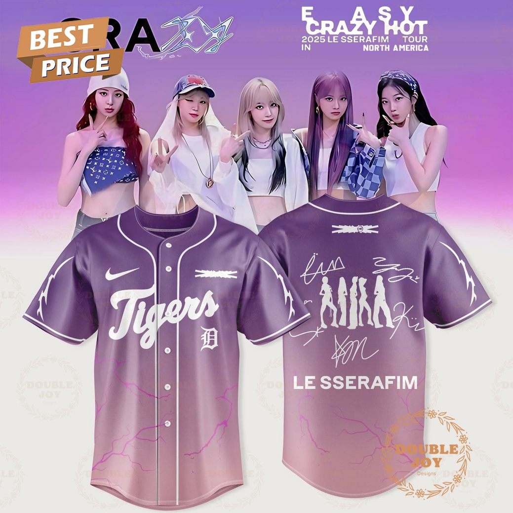 Detroit Tigers x LE SSERAFIM 2025 Tour Easy Crazy Hot Violet Baseball Jersey Detroit Tigers x LE SSERAFIM 2025 Tour Easy Crazy Hot Violet Baseball Jersey