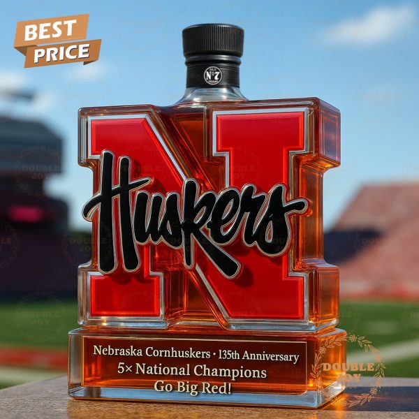 Nebraska Cornhuskers 135th Anniversary 5X National Champions Go Big Red Whiskey Bottle