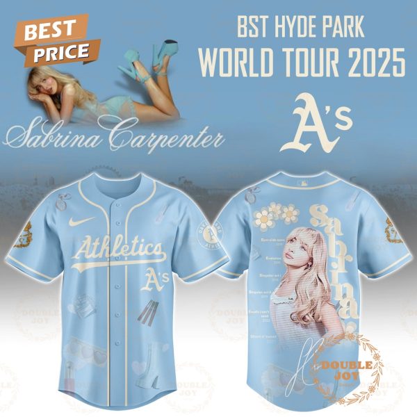 Oakland Athletics x Sabrina Carpenter World Tour 2025 BST Hyde Park Blue Baseball Jersey