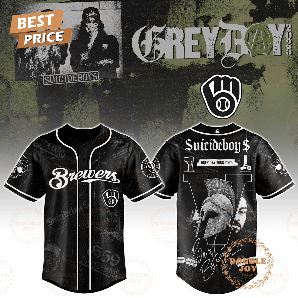 Milwaukee Brewers x Suicideboys Grey Day Tour Limited Edition 2025 Baseball Jersey Milwaukee Brewers x Suicideboys Grey Day Tour Limited Edition 2025 Baseball Jersey