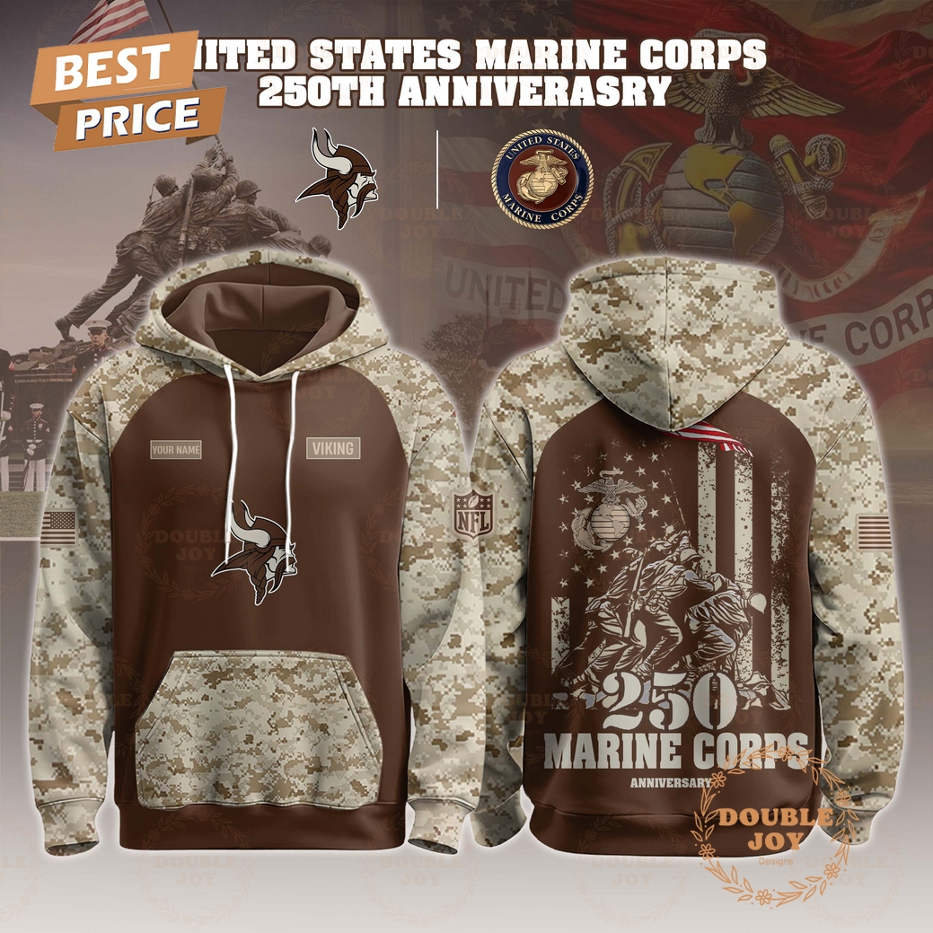 Minnesota Vikings x 250th Birthday U.S.M.C Custom Name Limited Edions Hoodie