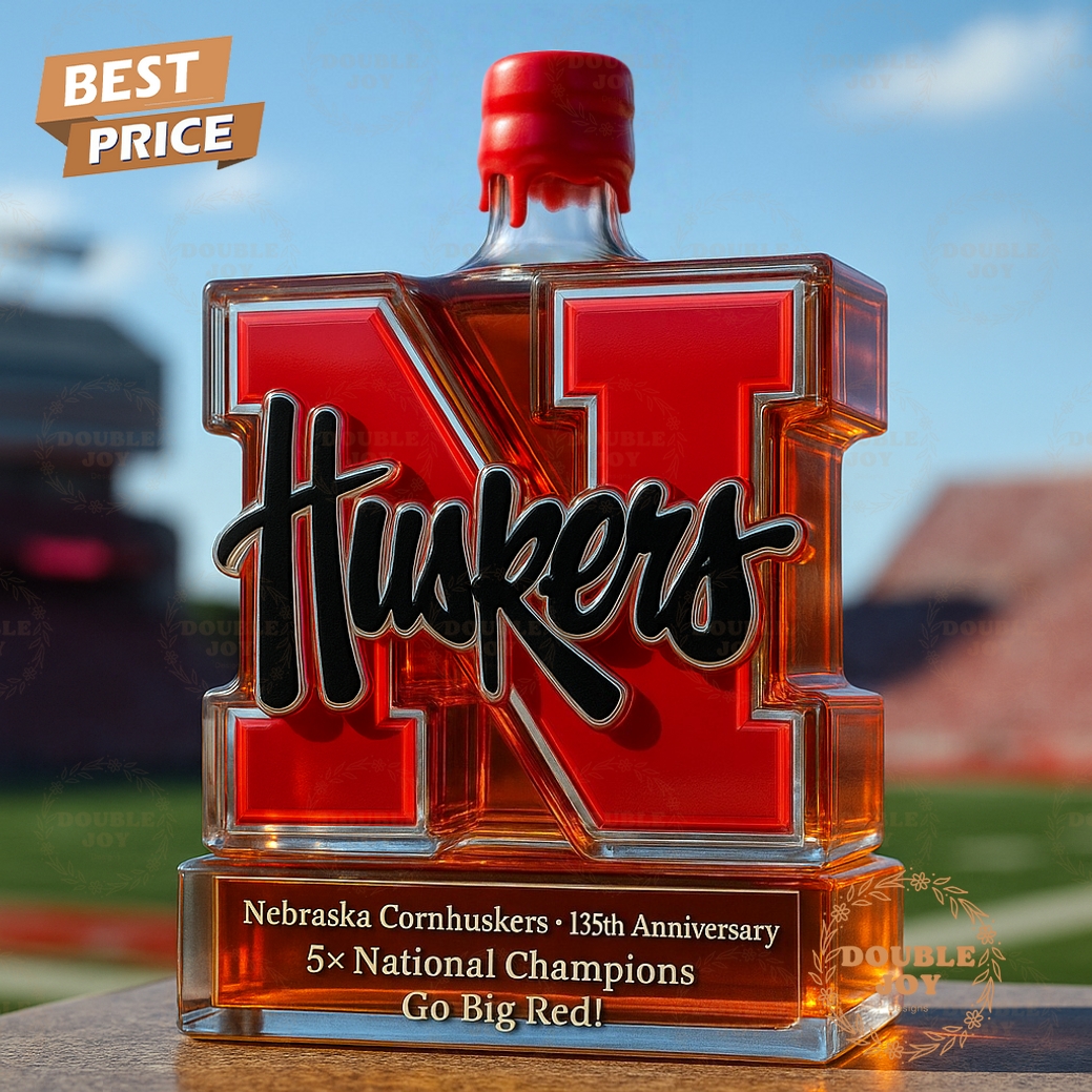 Nebraska Cornhuskers 135th Anniversary 5X National Champions Go Big Red Whiskey Bottle