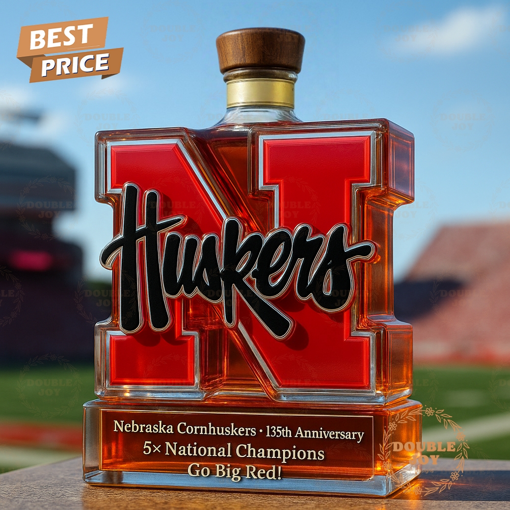 Nebraska Cornhuskers 135th Anniversary 5X National Champions Go Big Red Whiskey Bottle