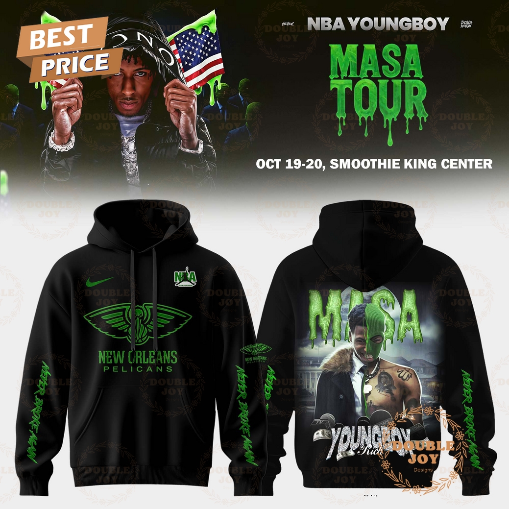 New Orleans Pelicans x NBA YoungBoy-MASA Tour Black Hoodie New Orleans Pelicans x NBA YoungBoy-MASA Tour Black Hoodie