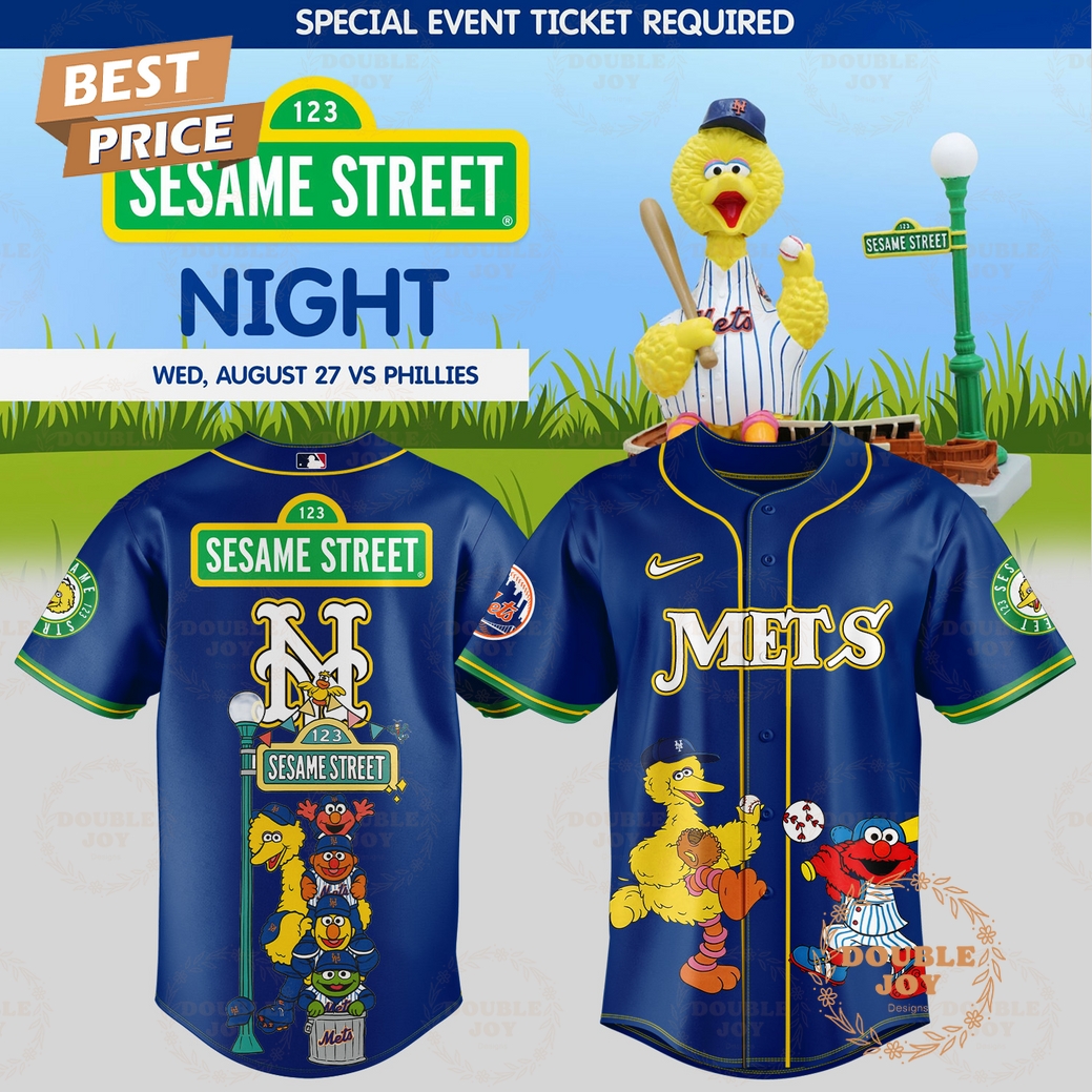 New York Mets x 123 Sesame Street Night Special Blue Edition Baseball Jersey New York Mets x 123 Sesame Street Night Special Blue Edition Baseball Jersey