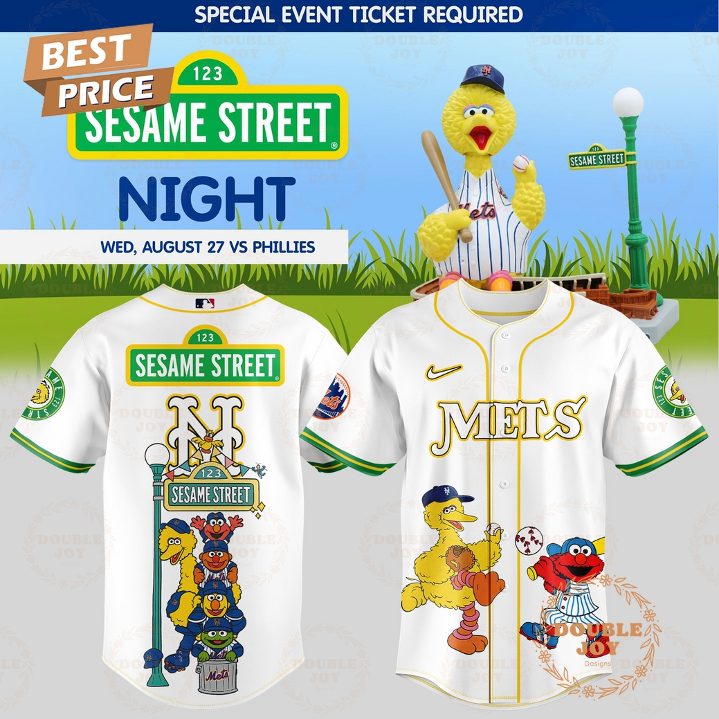 New York Mets x 123 Sesame Street Night Special White Edition Baseball Jersey New York Mets x 123 Sesame Street Night Special White Edition Baseball Jersey