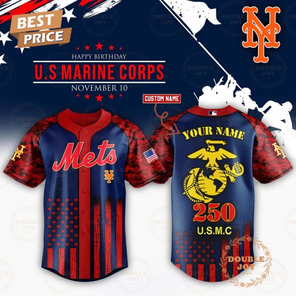 New York Mets x 250th Happy Birthday USMC Custom Name Baseball Jersey