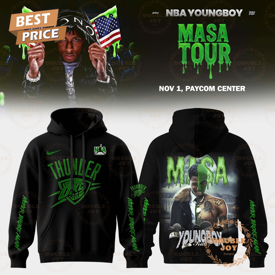 Oklahoma City Thunder x NBA YoungBoy-MASA Tour Black Hoodie Oklahoma City Thunder x NBA YoungBoy-MASA Tour Black Hoodie
