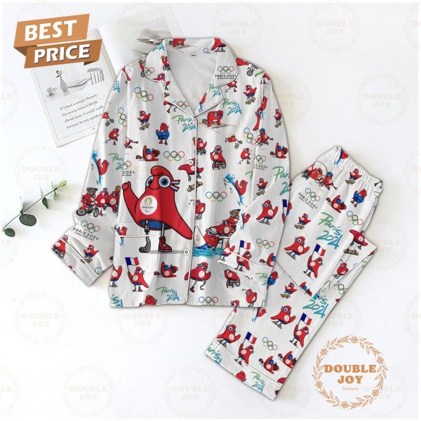 Olympics Paris 2024 Button Down White Pajamas