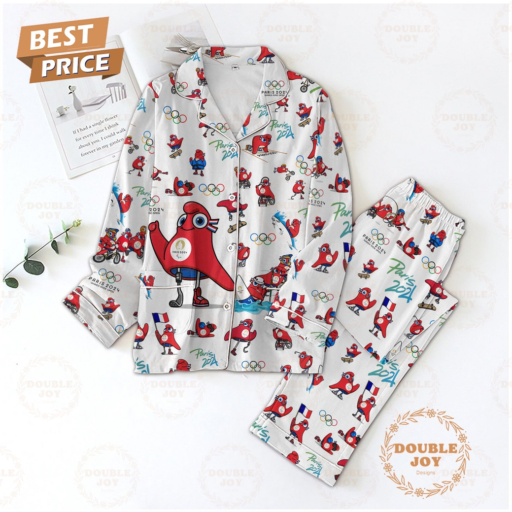 Olympics Paris 2024 Button Down White Pajamas Olympics Paris 2024 Button Down White Pajamas