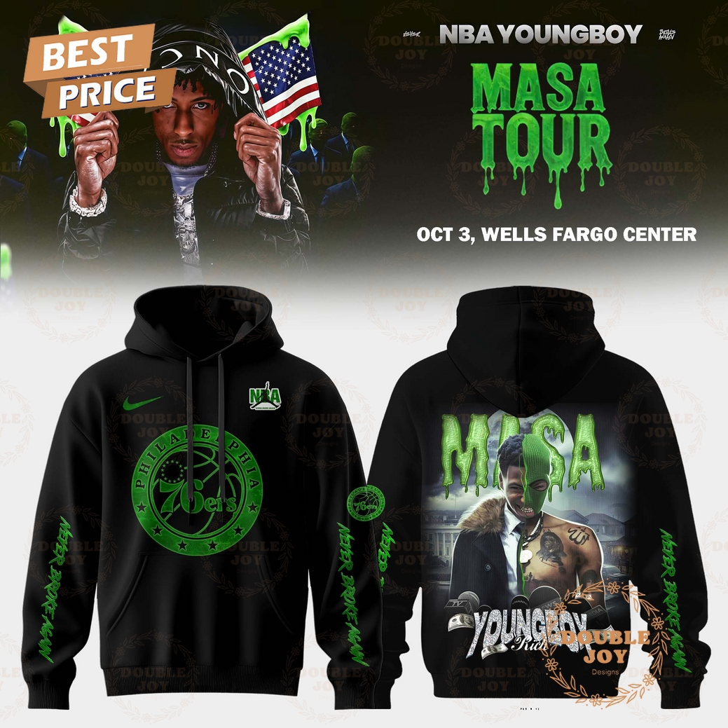 Philadelphia 76ers x NBA YoungBoy-MASA Tour Black Hoodie Philadelphia 76ers x NBA YoungBoy-MASA Tour Black Hoodie