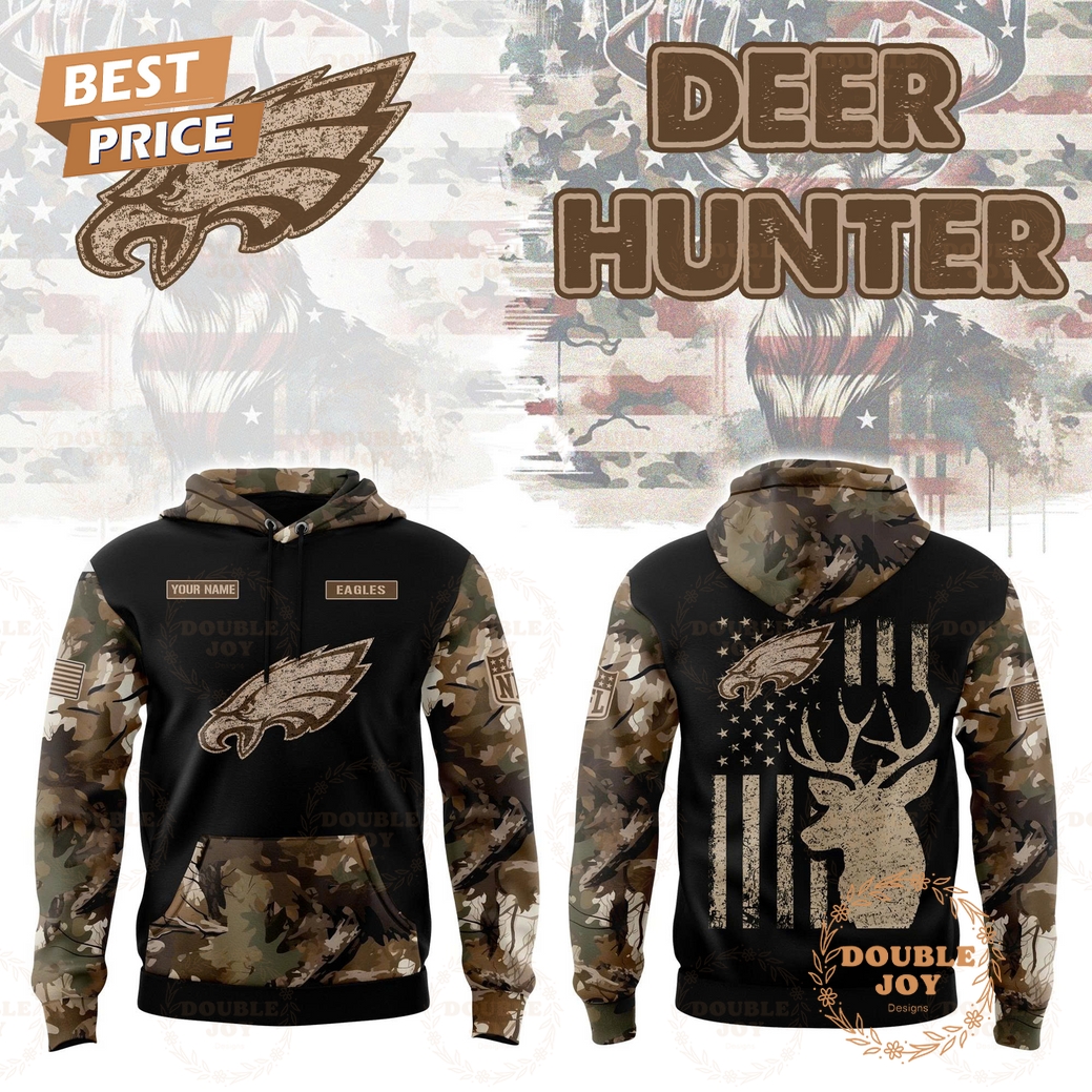 Philadelphia Eagles x Deer Hunter Custom Name Special Edition Hoodie Philadelphia Eagles x Deer Hunter Custom Name Special Edition Hoodie