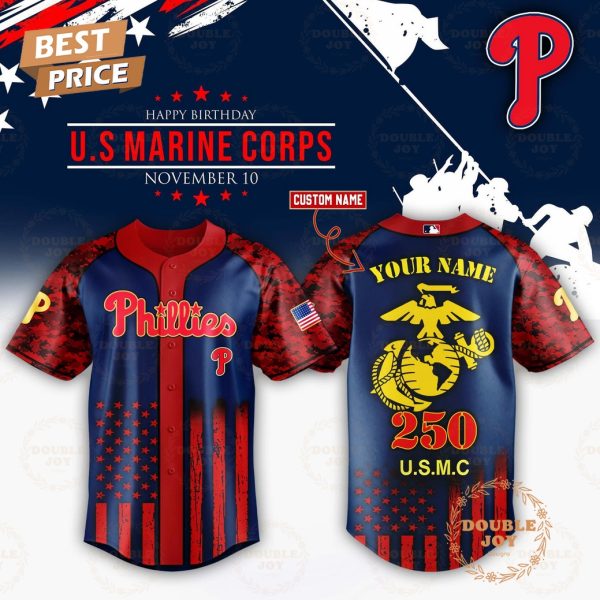 Philadelphia Phillies x 250th Happy Birthday USMC Custom Name Baseball Jersey