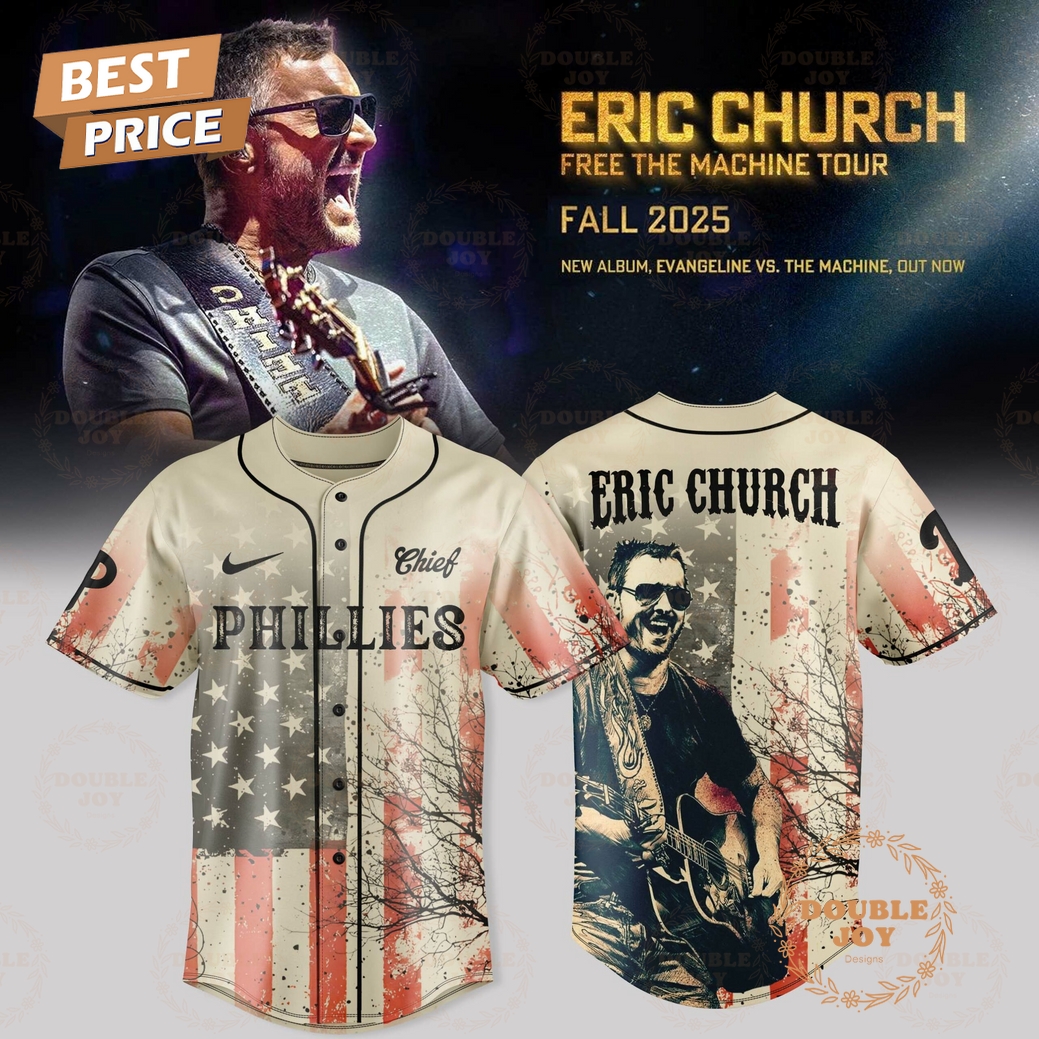 Philadelphia Phillies x Eric Church Tour 2025 Free the Machine Baseball Jersey Philadelphia Phillies x Eric Church Tour 2025 Free the Machine Baseball Jersey