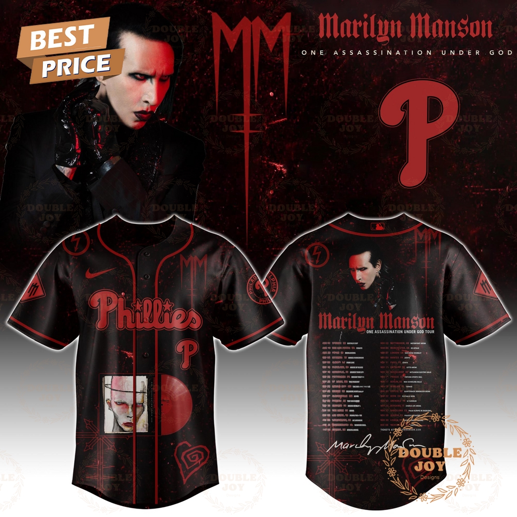 Philadelphia Phillies x Marilyn Manson Tour 2025 One Assassination Under God Baseball Jersey Philadelphia Phillies x Marilyn Manson Tour 2025 One Assassination Under God Baseball Jersey