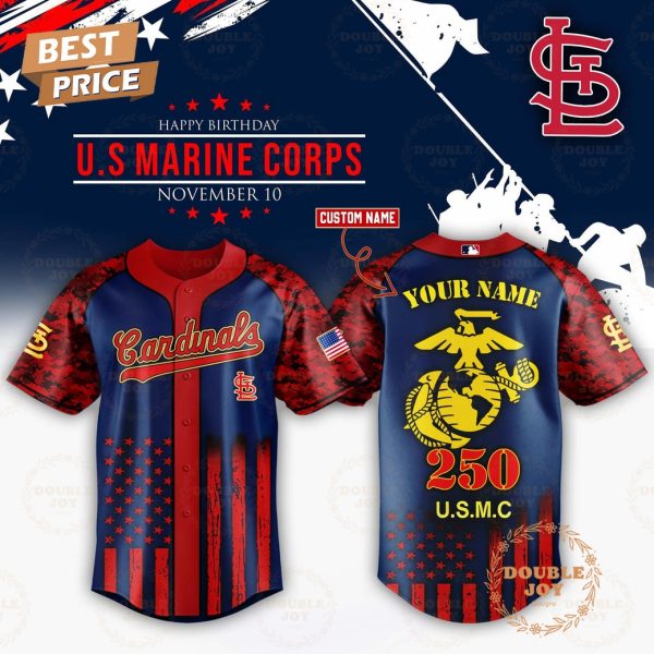 St. Louis Cardinals x 250th Happy Birthday USMC Custom Name Baseball Jersey