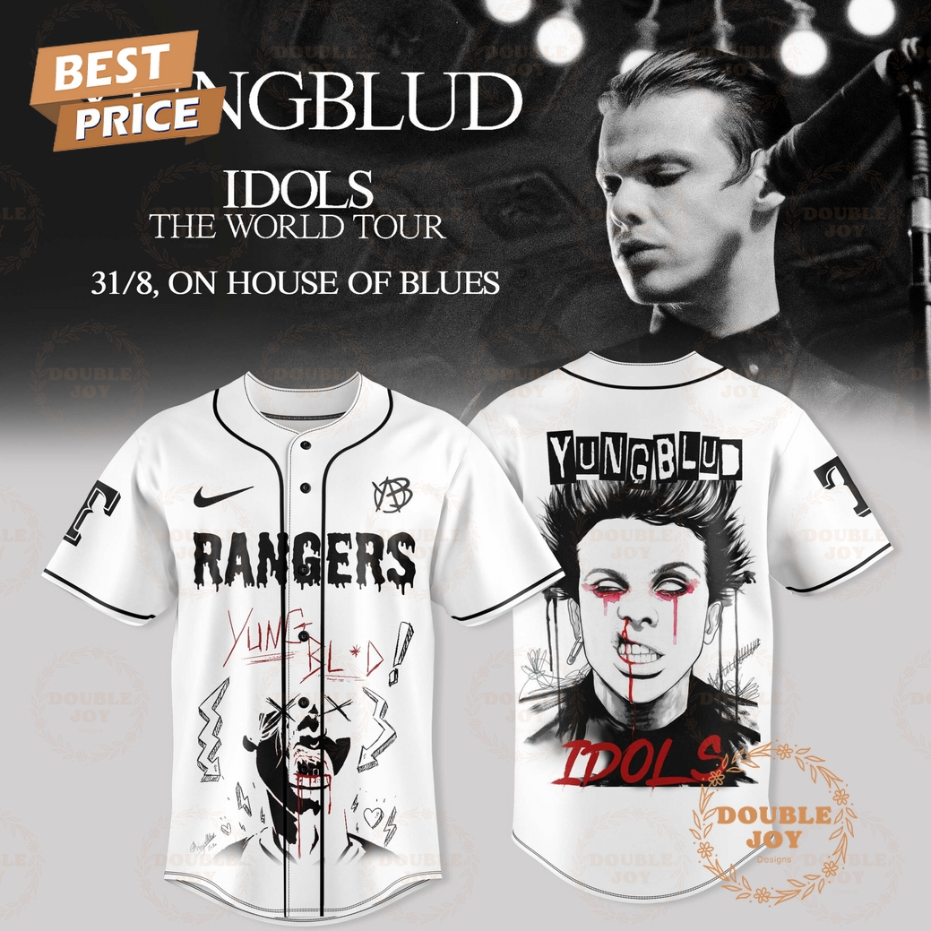 Texas Rangers x YUNGBLUD IDOLS THE WORLD TOUR Special Edition Baseball Jersey Texas Rangers x YUNGBLUD IDOLS THE WORLD TOUR Special Edition Baseball Jersey
