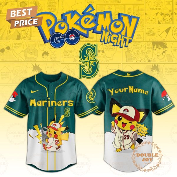 Seattle Mariners x Pokémon GO Night Custom Name Special Design Baseball Jersey