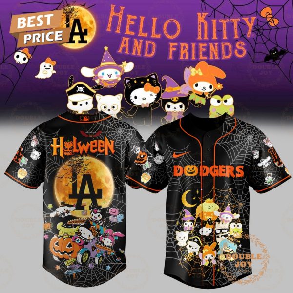 Los Angeles Dodgers x Halloween – Hello Kitty and Friend Black Baseball Jersey