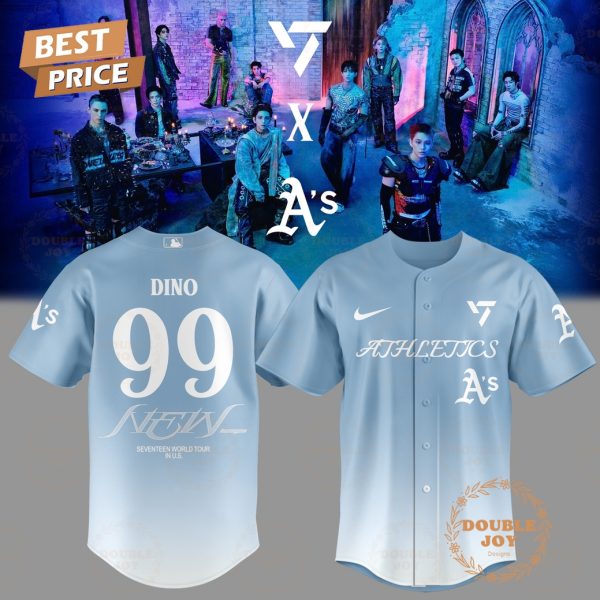 Oakland Athletics x SEVENTEEN DINO Num99 World Tour 2025 Sky Blue Baseball Jersey