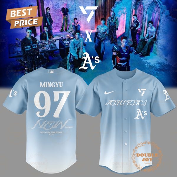 Oakland Athletics x SEVENTEEN MINGYU Num97 World Tour 2025 Sky Blue Baseball Jersey