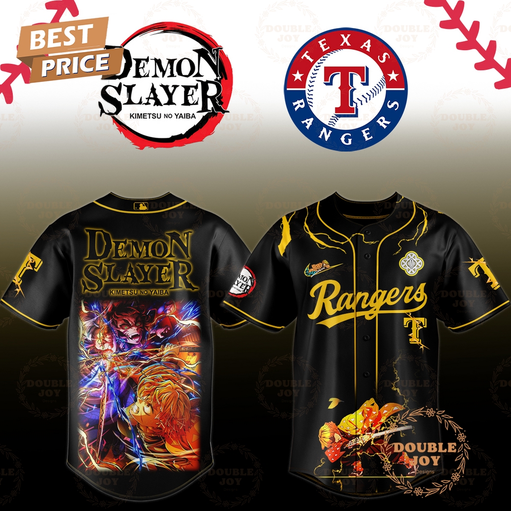 Texas Rangers x Demon Slayer 2025 Zenitsu VS Kaigaku Edition Baseball Jersey Texas Rangers x Demon Slayer 2025 Zenitsu VS Kaigaku Edition Baseball Jersey