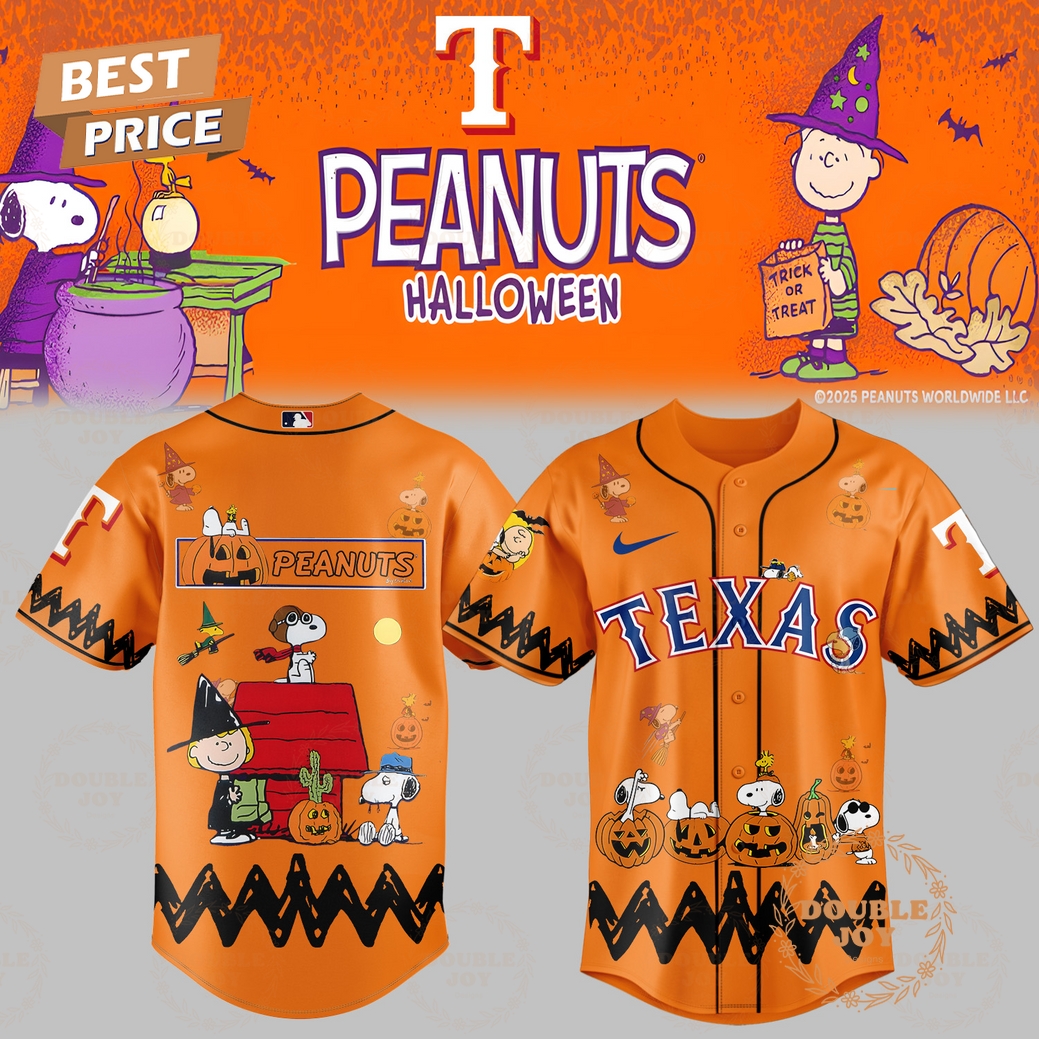Texas Rangers x Halloween Peanuts Orange Baseball Jersey Texas Rangers x Halloween Peanuts Orange Baseball Jersey