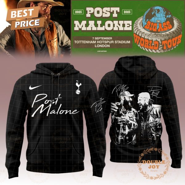 Tottenham Hotspur x Post Malone The Big Ass World Tour 2025 Black Hoodie