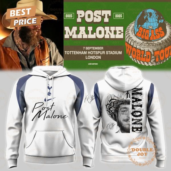 Tottenham Hotspur x Post Malone The Big Ass World Tour 2025 White Hoodie