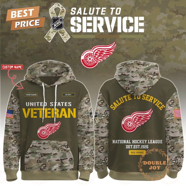 Detroit Red Wings x NHL Salute To Service Custom Name 2025 Hoodie