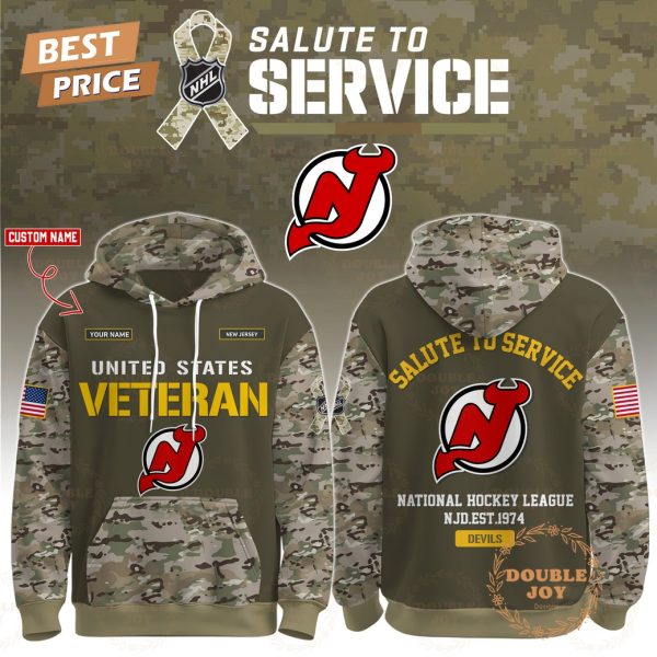 New Jersey Devils x NHL Salute To Service Custom Name 2025 Hoodie