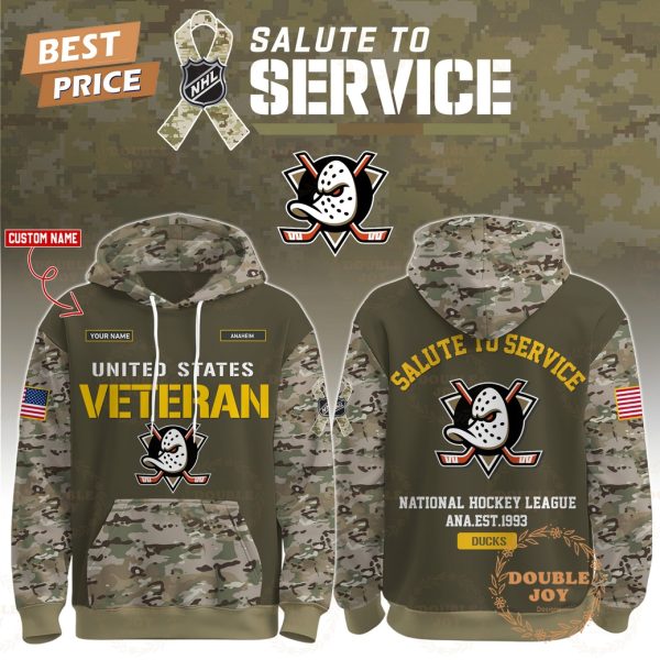 Anaheim Ducks x NHL Salute To Service Custom Name 2025 Hoodie