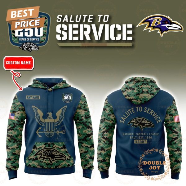 Baltimore Ravens x Salute To Service NAVY 250TH Anniversary Custom Name 2025 Hoodie Baltimore Ravens x Salute To Service NAVY 250TH Anniversary Custom Name 2025 Hoodie