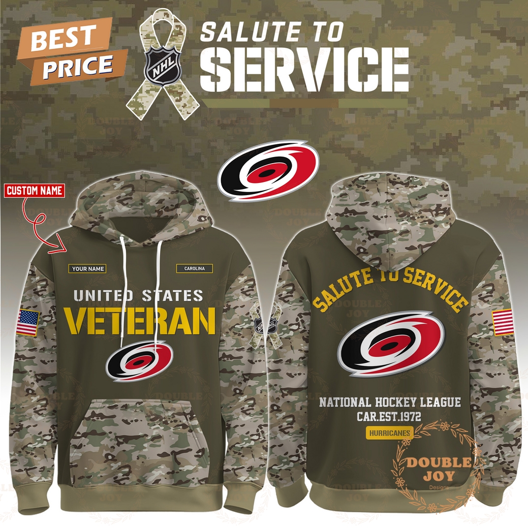 Carolina Hurricanes x NHL Salute To Service Custom Name 2025 Hoodie Carolina Hurricanes x NHL Salute To Service Custom Name 2025 Hoodie
