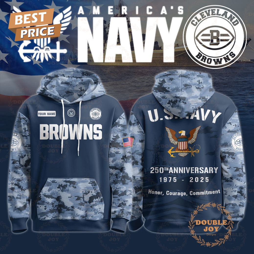 Cleveland Browns x America's Navy 250th Anniversary 1975-2025 Custom Name Hoodie Cleveland Browns x America's Navy 250th Anniversary 1975-2025 Custom Name Hoodie