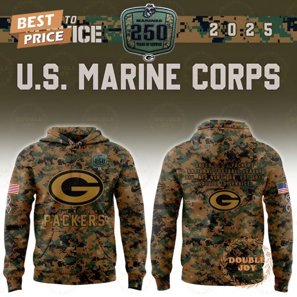 Green Bay Packers x 250TH Marines Salute To Service 2025 Hoodie Green Bay Packers x 250TH Marines Salute To Service 2025 Hoodie