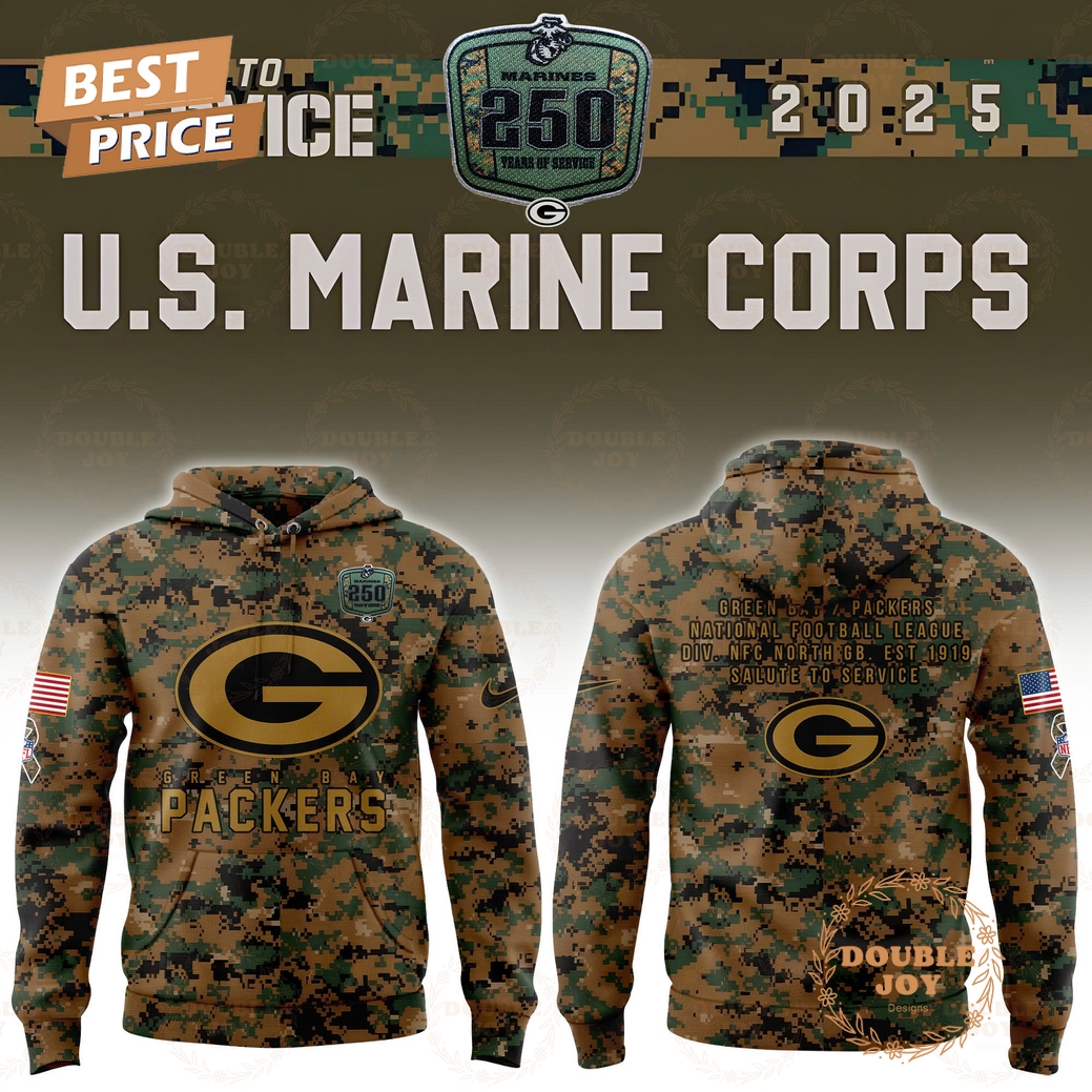 Green Bay Packers x 250TH Marines Salute To Service 2025 Hoodie Green Bay Packers x 250TH Marines Salute To Service 2025 Hoodie