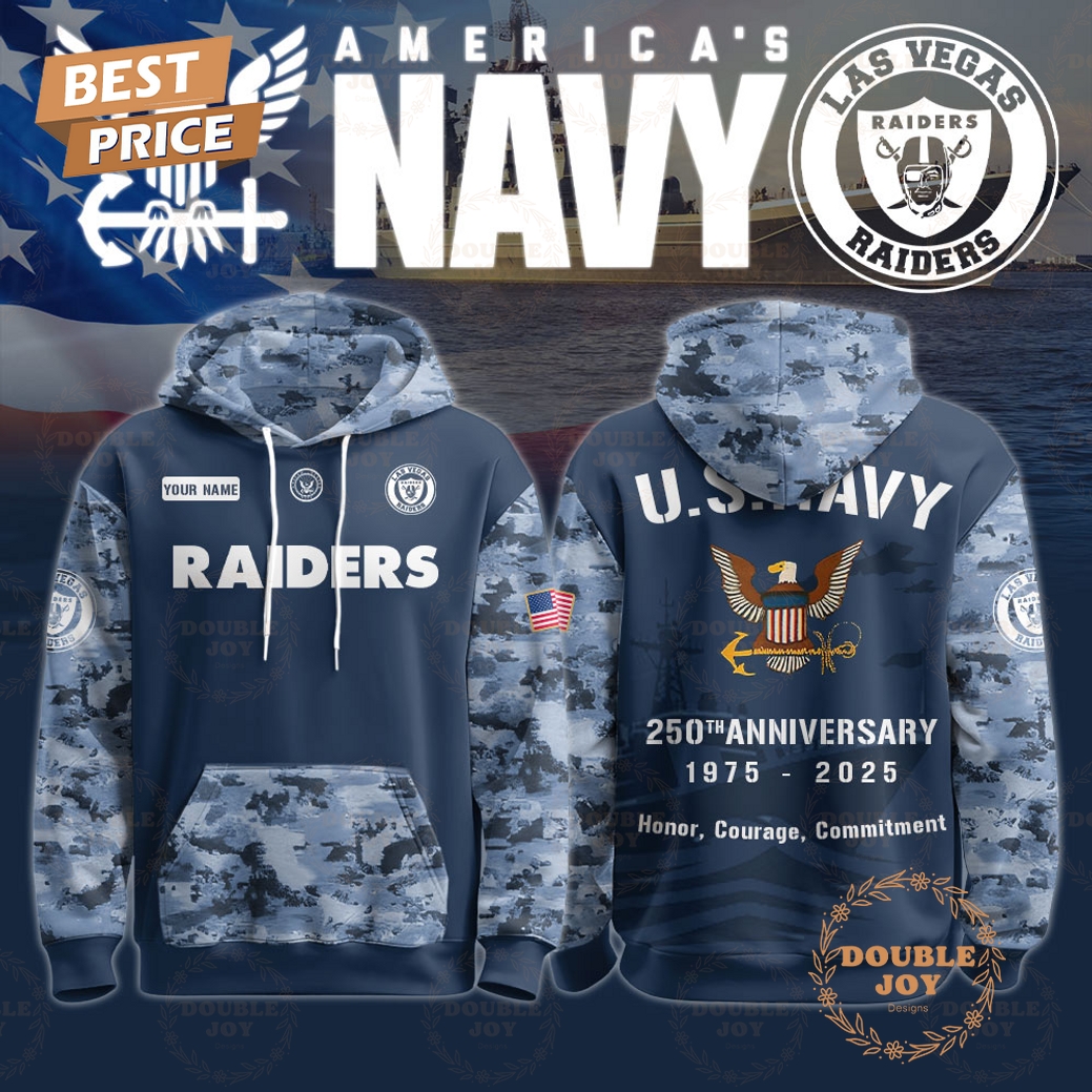 Las Vegas Raiders x America's Navy 250th Anniversary 1975-2025 Custom Name Hoodie Las Vegas Raiders x America's Navy 250th Anniversary 1975-2025 Custom Name Hoodie