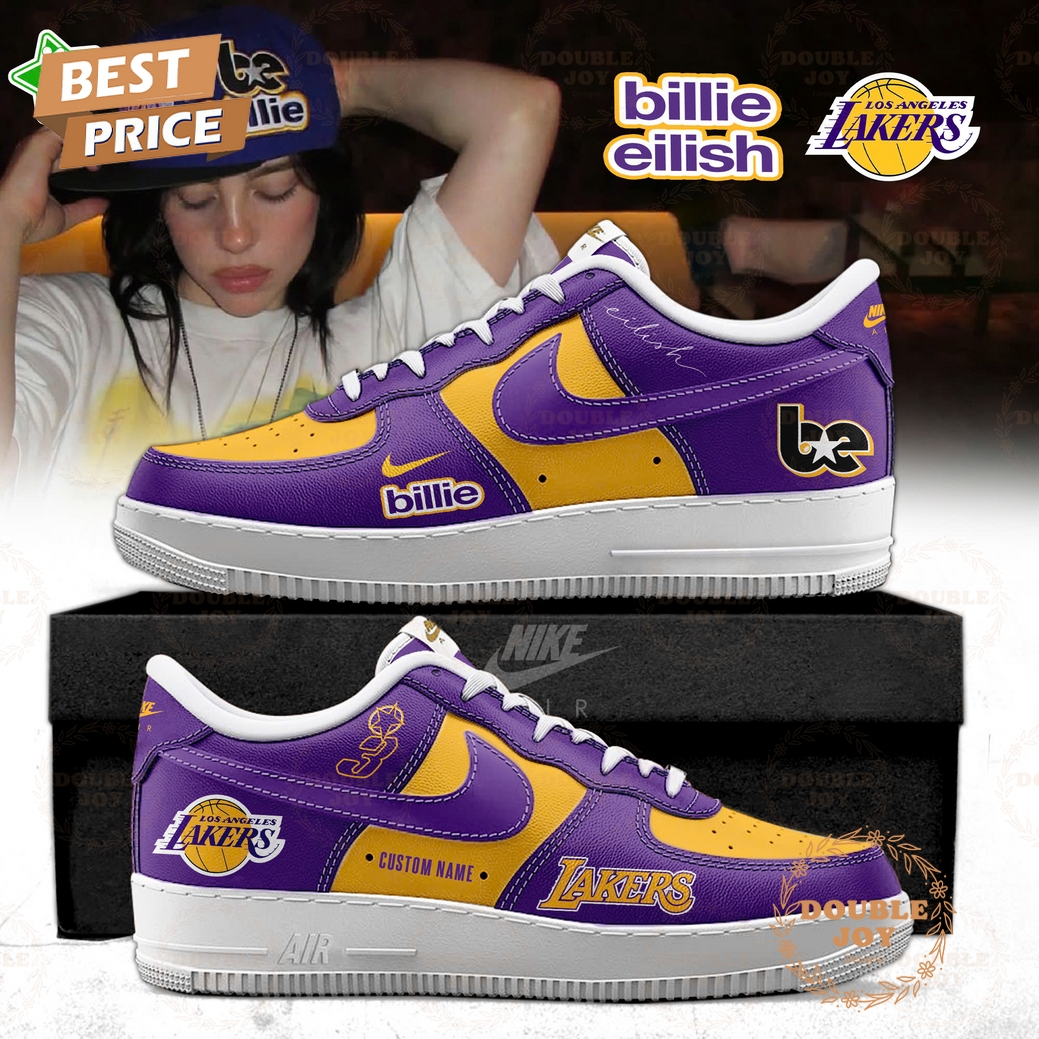 Los Angeles Lakers x Billie Eilish 2025 Custom Name Air Force 1 Sneakers Los Angeles Lakers x Billie Eilish 2025 Custom Name Air Force 1 Sneakers