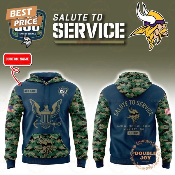 Minnesota Vikings x Salute To Service NAVY 250TH Anniversary Custom Name 2025 Hoodie Minnesota Vikings x Salute To Service NAVY 250TH Anniversary Custom Name 2025 Hoodie