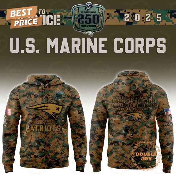 New England Patriots x 250TH Marines Salute To Service 2025 Hoodie New England Patriots x 250TH Marines Salute To Service 2025 Hoodie