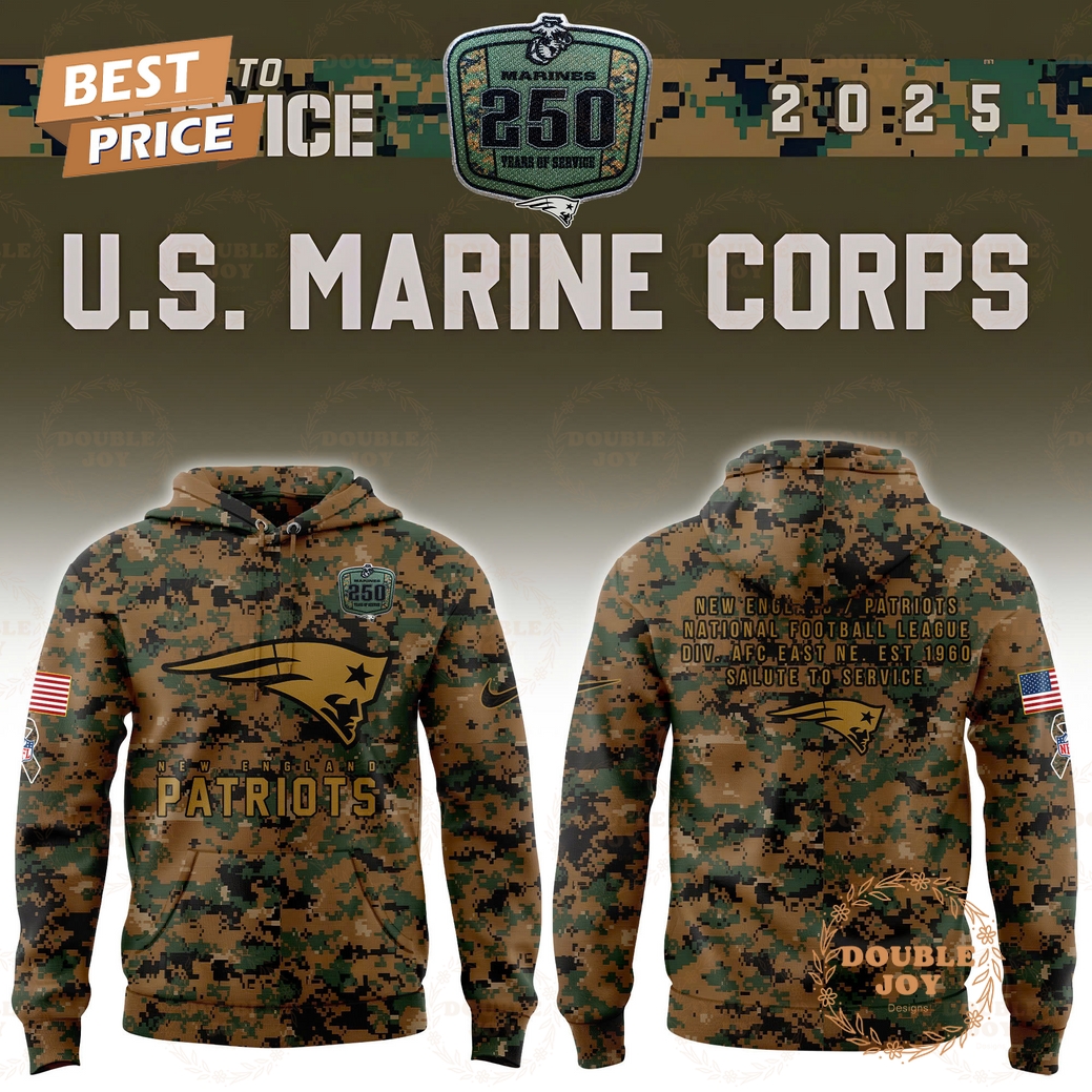 New England Patriots x 250TH Marines Salute To Service 2025 Hoodie New England Patriots x 250TH Marines Salute To Service 2025 Hoodie