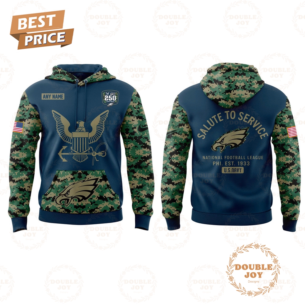 Philadelphia Eagles x Salute To Service NAVY 250TH Anniversary Custom Name 2025 Hoodie Philadelphia Eagles x Salute To Service NAVY 250TH Anniversary Custom Name 2025 Hoodie