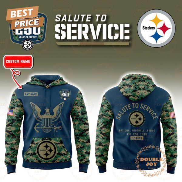 Pittsburgh Steelers x Salute To Service NAVY 250TH Anniversary Custom Name 2025 Hoodie
