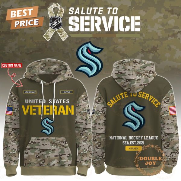 Seattle Kraken x NHL Salute To Service Custom Name 2025 Hoodie Seattle Kraken x NHL Salute To Service Custom Name 2025 Hoodie