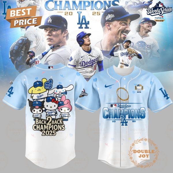 Los Angeles Dodgers x Hellokitty World Series 2025 Champions BACK to BACK Baseball Jersey