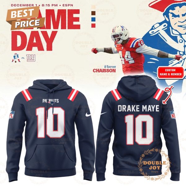 New England Patriots x Drake Maye Game Day 2025 Custom Name Navy Hoodie
