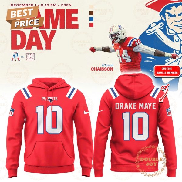 New England Patriots x Drake Maye Game Day 2025 Custom Name Red Hoodie