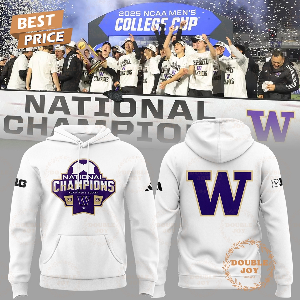 Washington Huskies NCAA Men's Cup National Champions 2025 White Hoodie Washington Huskies NCAA Men's Cup National Champions 2025 White Hoodie